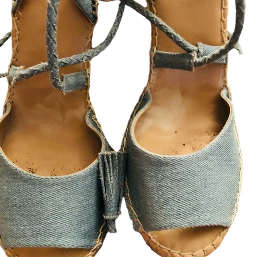 Merona  size 10 denim platform wedge ankle wrap ties like new in box